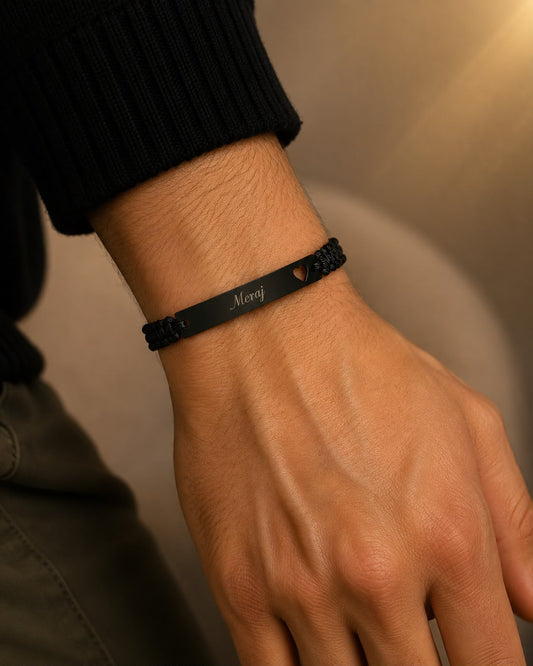 Custom Engraved Name Bracelet for Women & Men | Adjustable Black Braided Cord | Personalized Gift