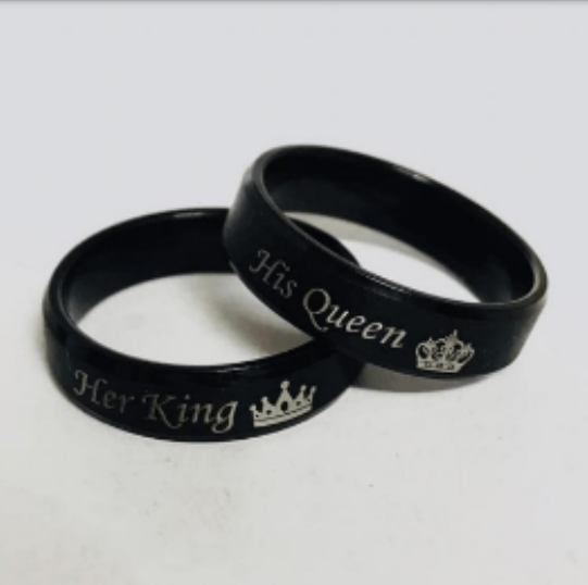 Personalized Black Ring | Custom Name & Date Engraved Couple Ring with Heart or Crown