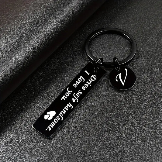Fully Customized Drive Safe Keychain | Personalized Name, Initial & Custom Message Metal Keychain