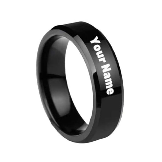 Personalized Black Ring | Custom Name & Date Engraved Couple Ring with Heart or Crown