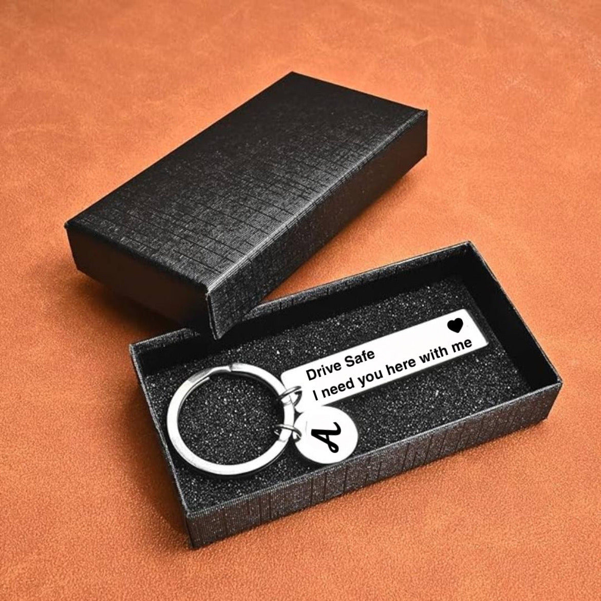 Fully Customized Drive Safe Keychain | Personalized Name, Initial & Custom Message Metal Keychain