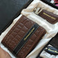 Brown Leather Name Wallet keychain Set