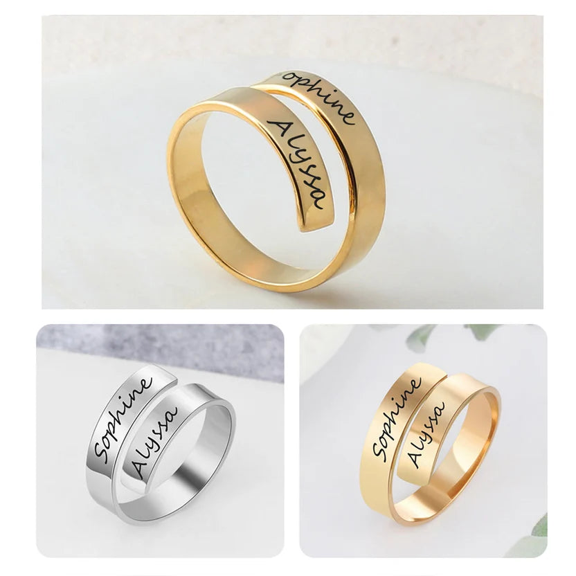 Personalized Engraved Dual Name Adjustable Ring - AHP Customize