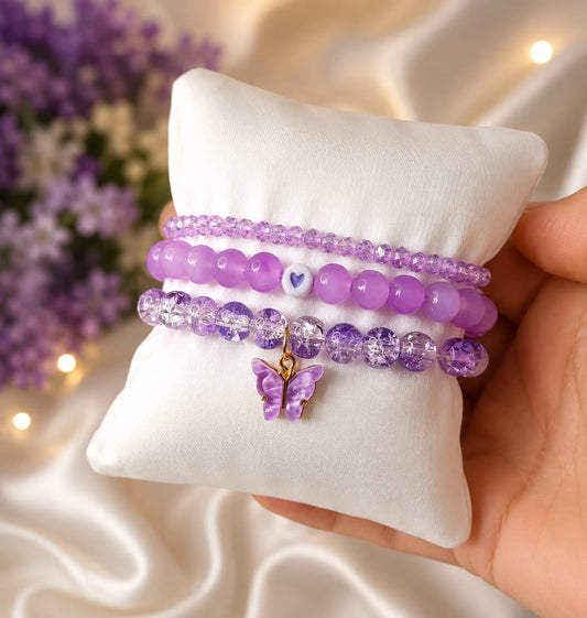 Butterfly Bliss Bracelet Set – 3 Piece Beaded Butterfly Charm Bracelets | AHP Customize