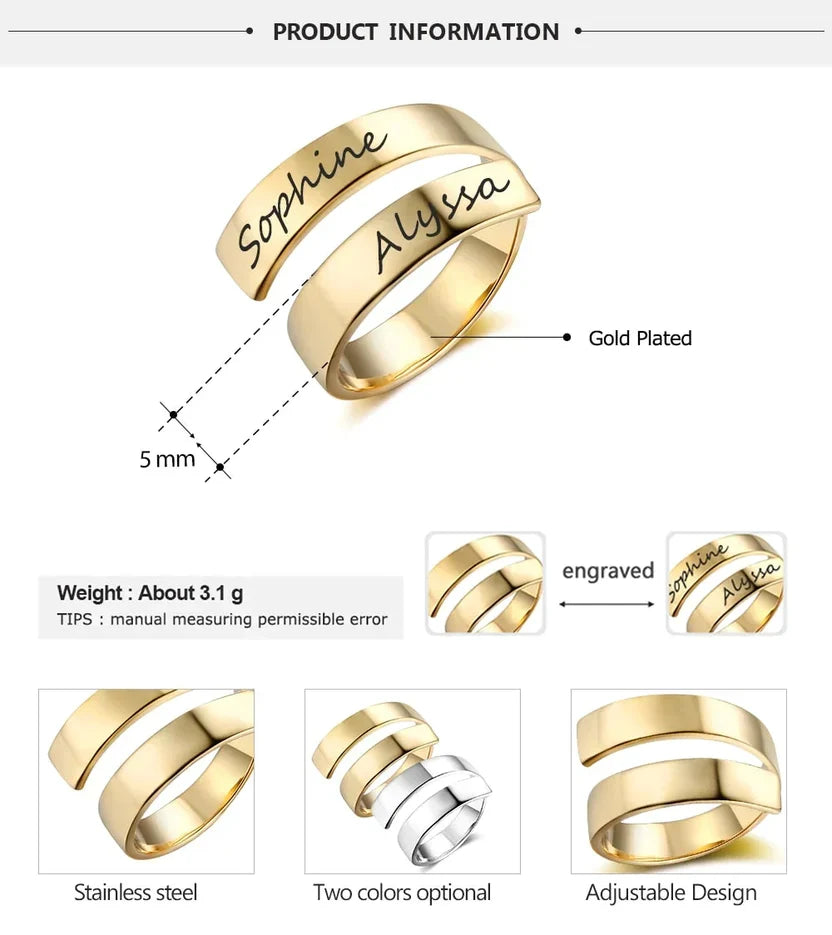 Personalized Engraved Dual Name Adjustable Ring - AHP Customize